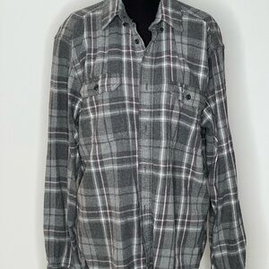 George Gray and Pink Plaid Flannel Shirt